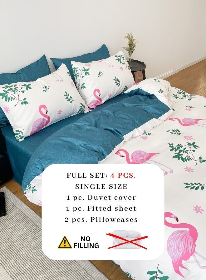 لونا هوم مقاس واحد، غطاء لحاف مكون من 4 قطع - 160*210 سم.1 ورقة مزودة - 100*200+30 سم. 2 غطاء للوسائد - 50*75 سم. تصميم فلامنغو وردي مذهل على خلفية بيضاء مع لمسات من اللون الوردي. - Image 3